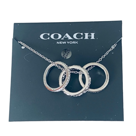 NEW Authentic Coach Signature Silver Ring Pendant Necklace $140 - Picture 7 of 9